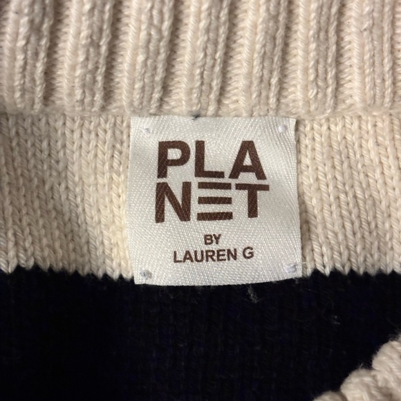 PLANET BY LAUREN G Black and White Striped Holey Moley Women's Sweater OSFM - Picture 5 of 6